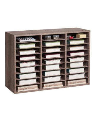 27-Compartment Wood Literature Organizer, Office Mail Sorter with Removable Shelves, File Sorter for Home Classroom