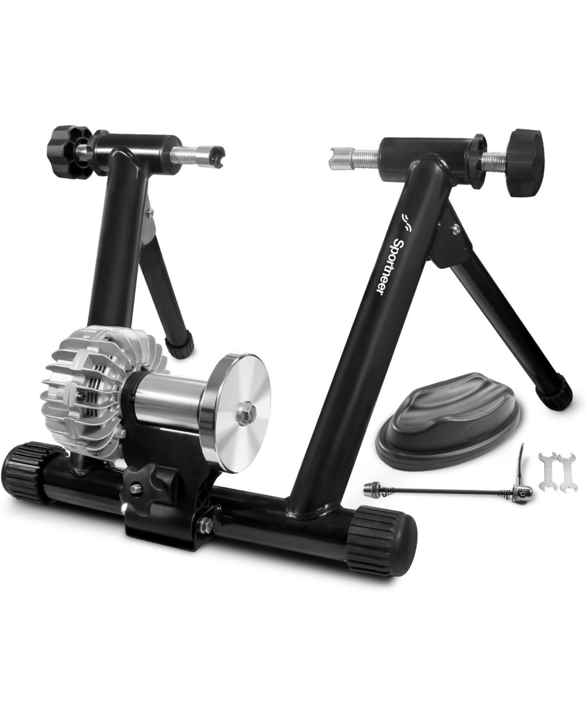 Sportneer Fluid Bike Trainer Stand with Auto Resistance and Noise Reduction, Wheels for Road Bikes - Black