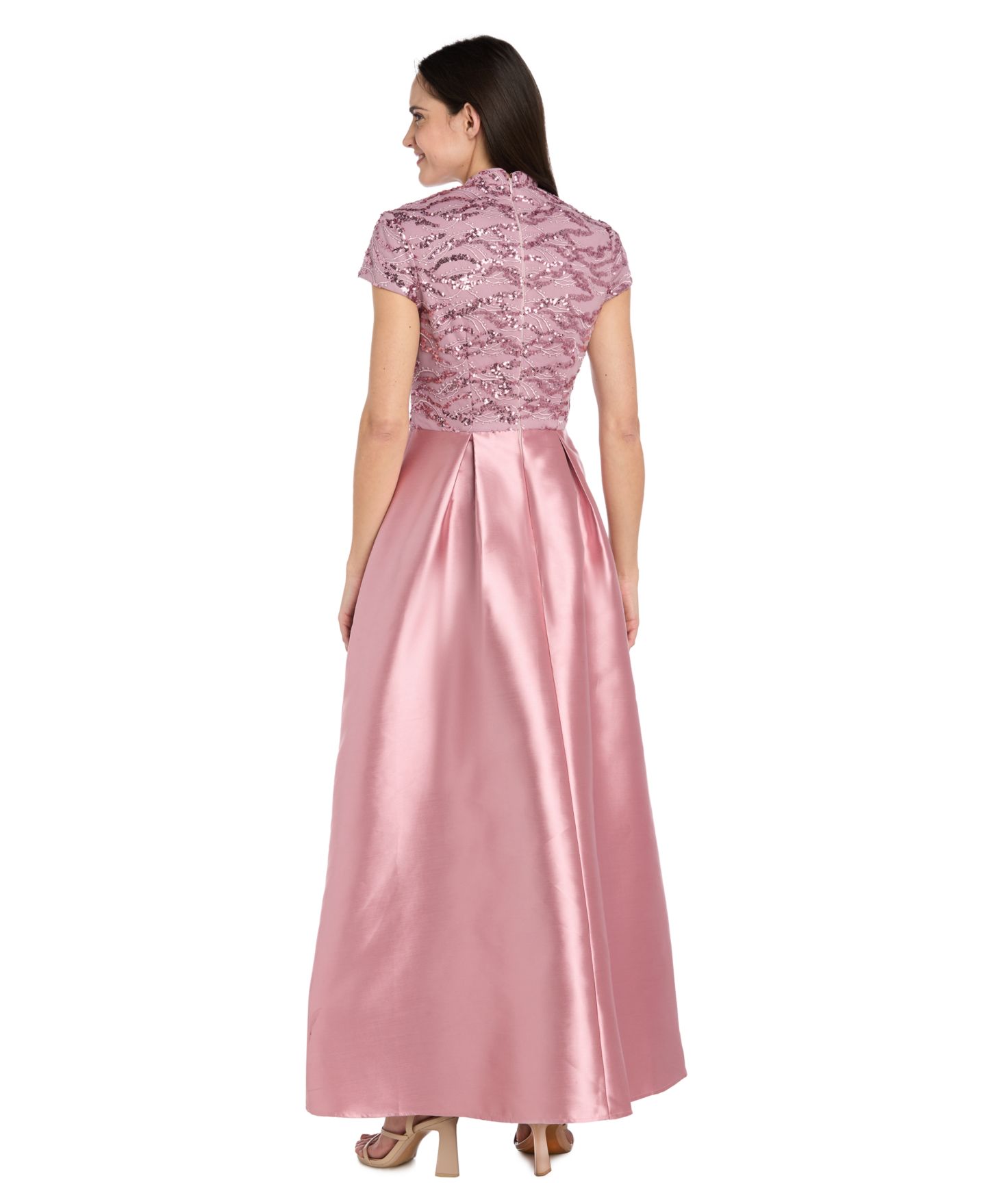 Женские платья R & M Richards Long Mikado Ballgown with Embroidered Mesh Bodice, цвет: Розовый — фото 3