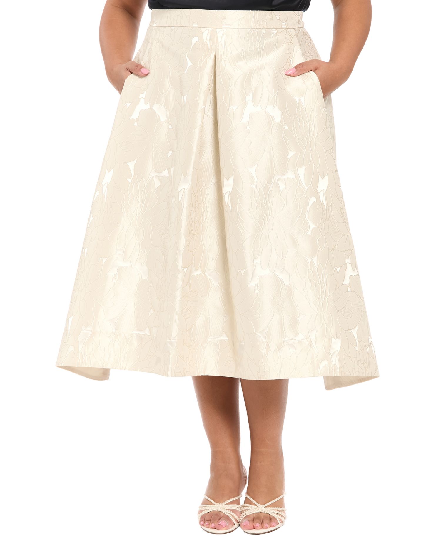 Plus Size Box Pleat Midi Skirt