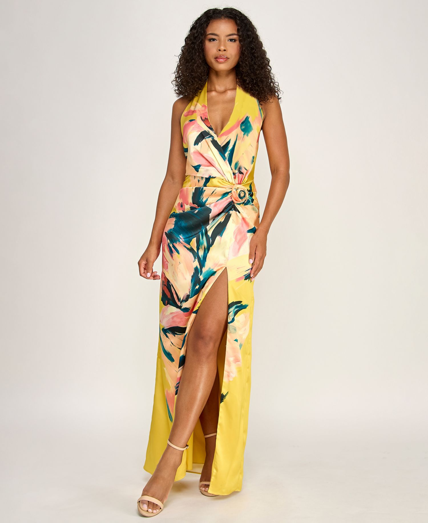 Women's Plunge V-Neck Printed Gown