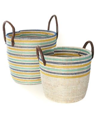 Malika Beach Nesting Baskets with Leather Handles, Set of 2