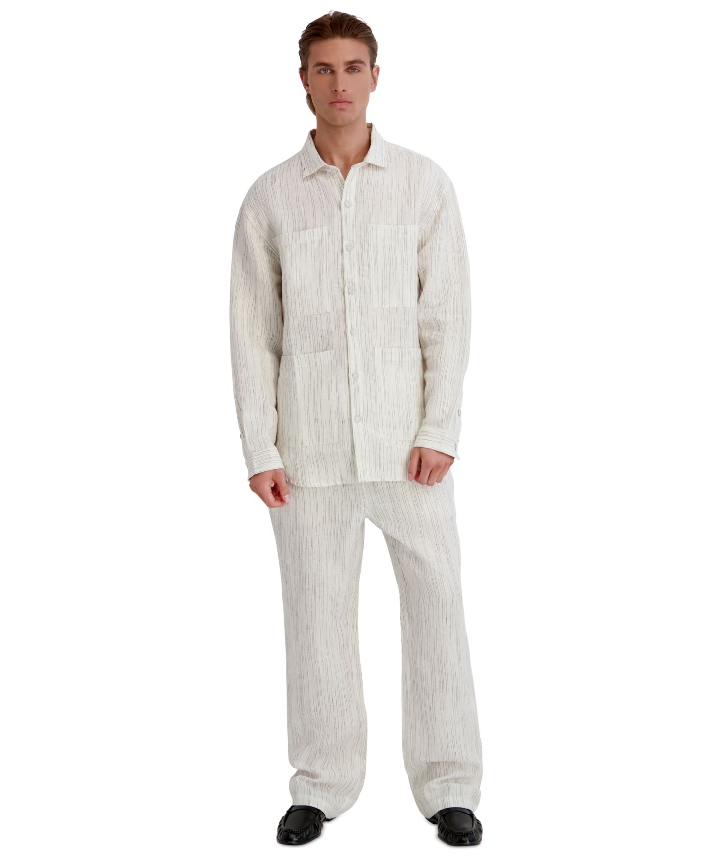 Мужская куртка KARL LAGERFELD PARIS Relaxed-Fit Striped Linen Shirt Jacket, цвет: Белый — фото 2