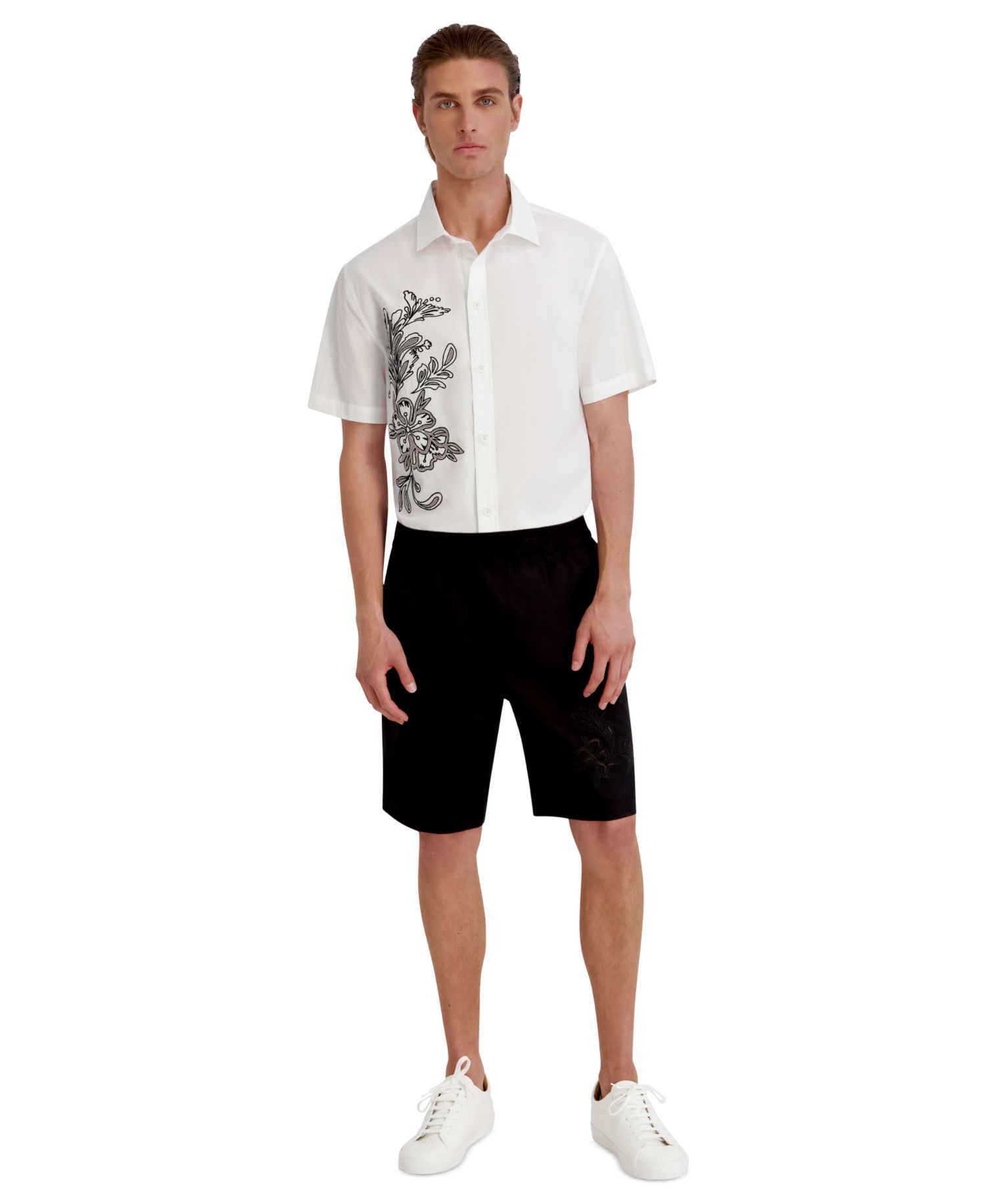 Men's Laser Cut Embroidered Flower Shorts