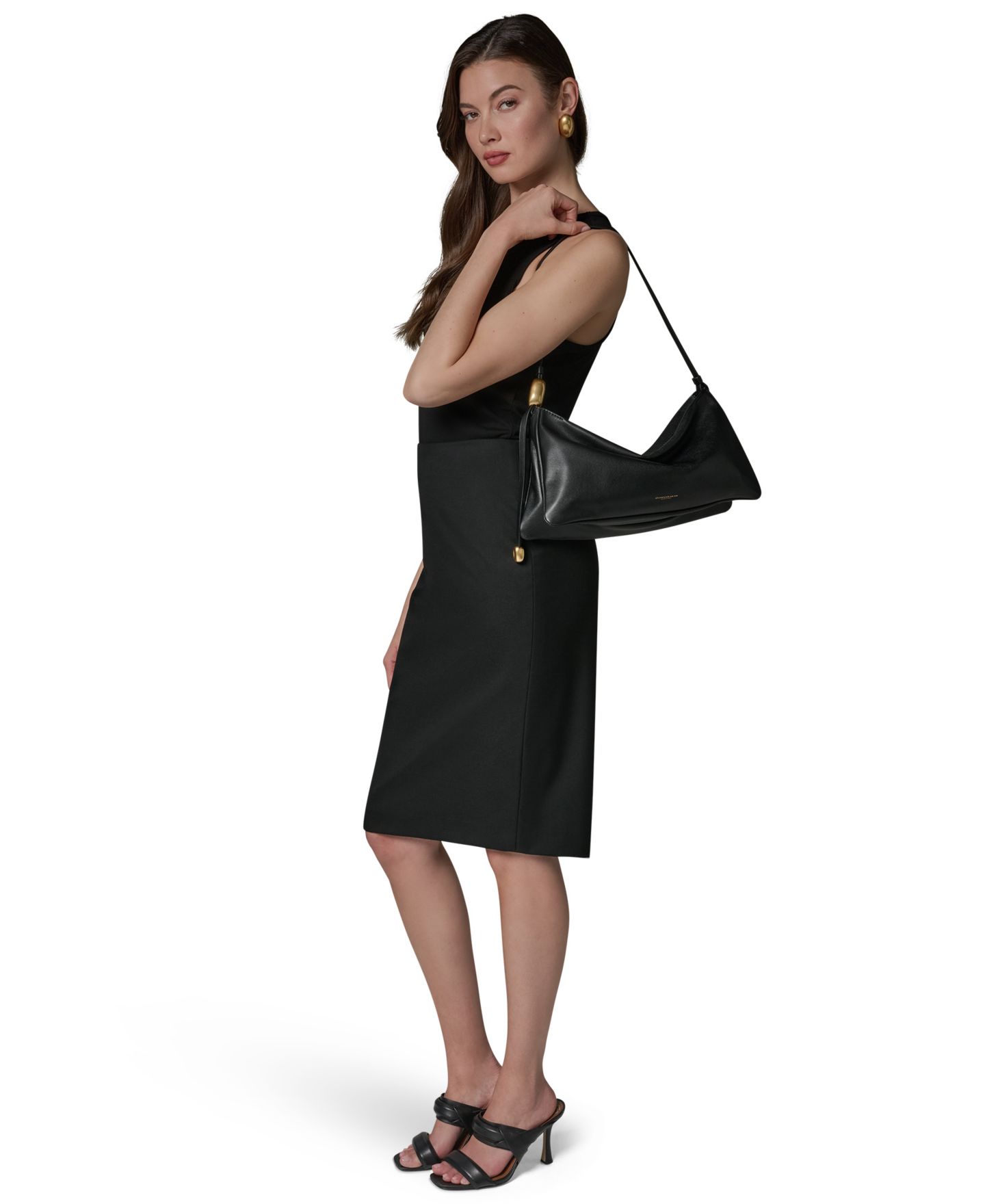 Женская сумка Donna Karan New York Large Leather Shoulder, цвет: Чёрный / Золотой — фото 8