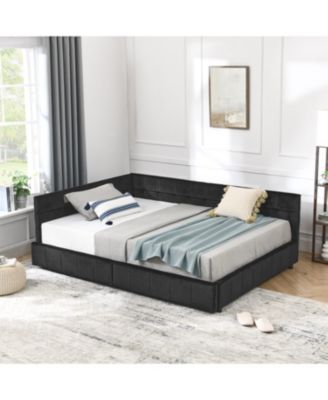 Storage Upholstered Tufted Bed Frame, with 2 Drawers, Velvet Corner Bed Frame Full, No Box Spring Needed