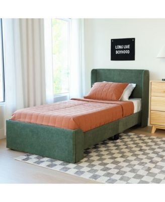Upholstered Bed with Rectangular Headboard Drawer Side Storage