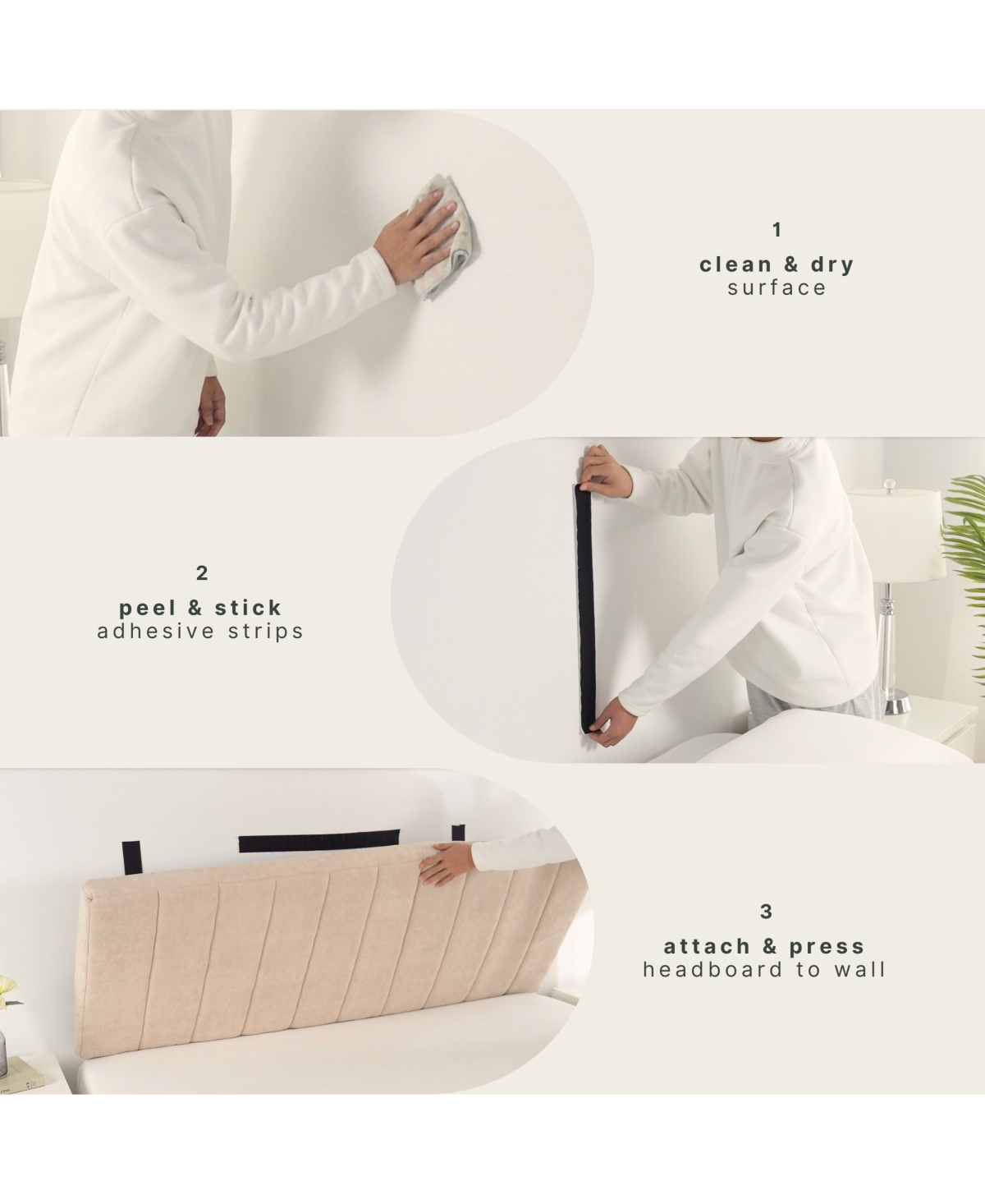 Nestl Velvet Headboard, wall mounted, peel and stick, easy assemble