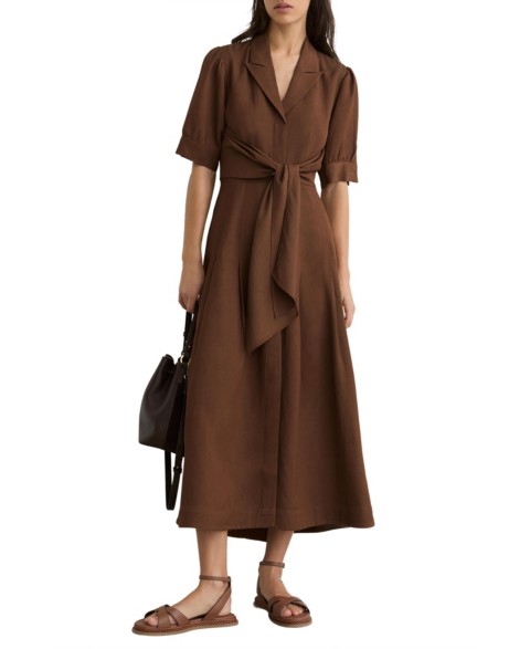 Женские платья REISS Women's Tessera Short-Sleeve Belted Linen with Midi Dress