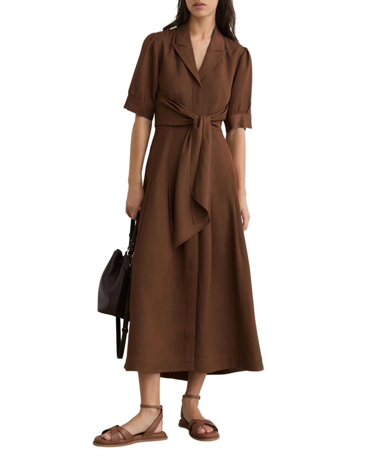 Women's Tessera Short-Sleeve Belted Linen with Midi Dress
