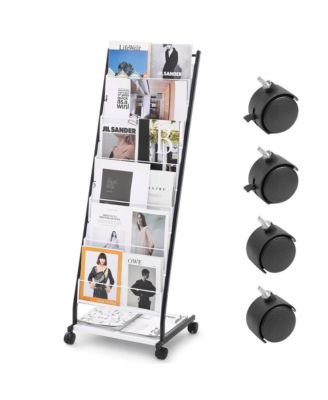 6-Tier Brochure Display Rack on Wheels, Iron Floor Standing Literature Holder