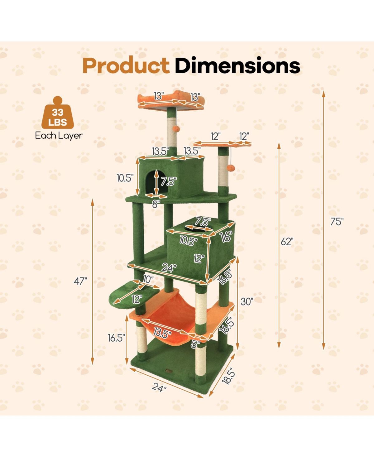 Cozito Cat Tree 58 inch Modern with Plush Perch and 2 Condos