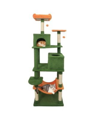 Cat Tree 58 inch Modern with Plush Perch and 2 Cat Condos