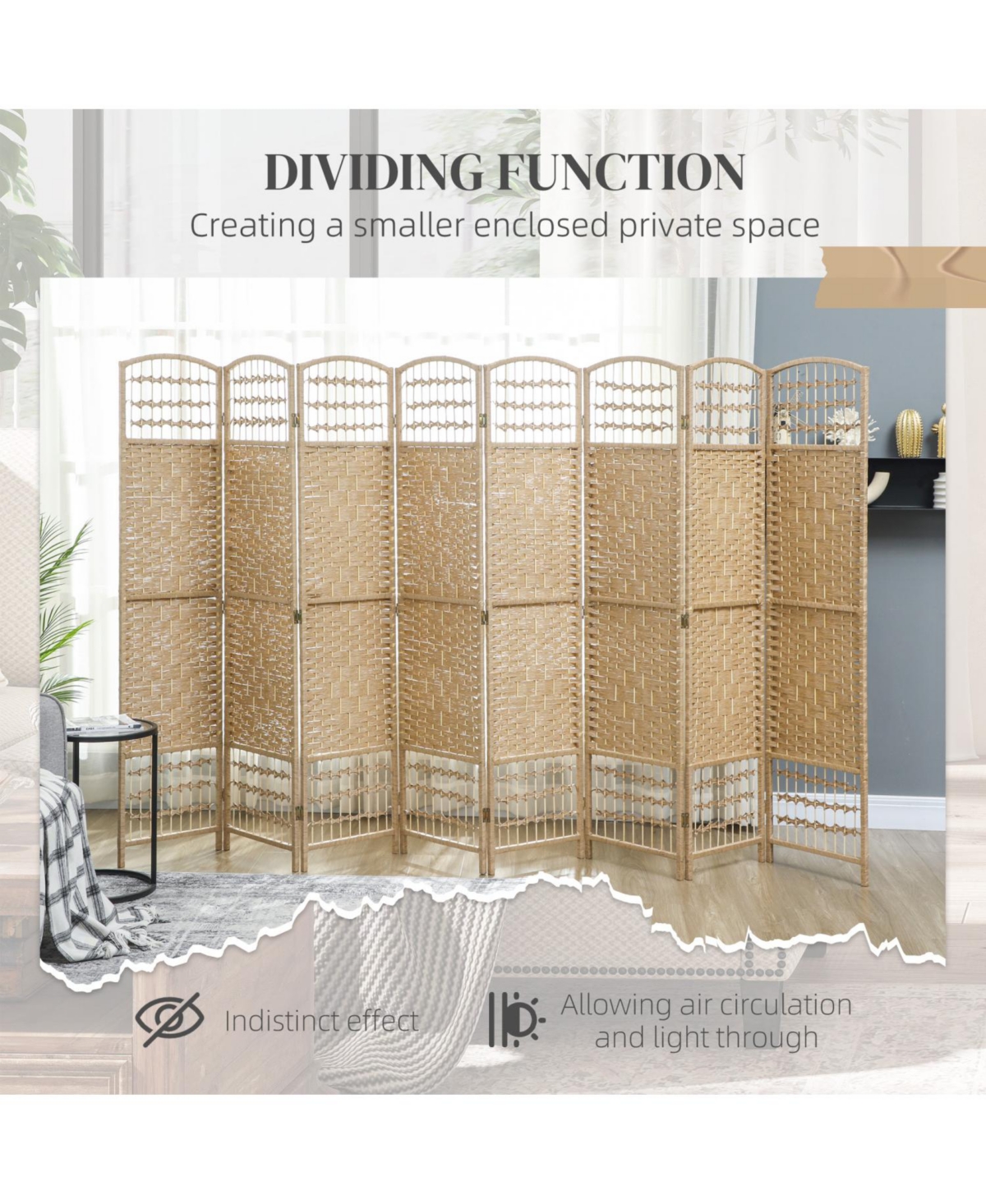 Rainsken 8 Panel Wave Fiber Folding Freestanding Room Divider Privacy Screen