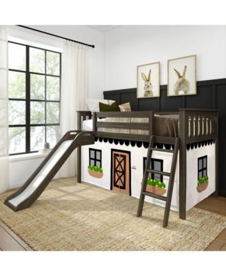 Low Loft With Easy Slide and  Farmhouse Curtain