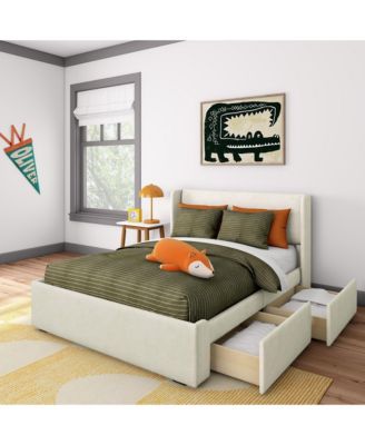 Full Upholstered Rectangular Headboard Platform Bed Frame with 2 Drawer Side Storage