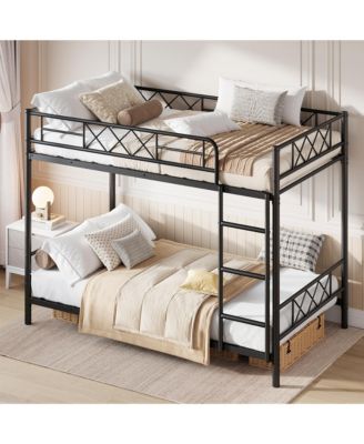 Heavy Duty Twin Over Twin Bunk Bed for Adults and Teens - Metal Frame with Stairs, Full-Length Guardrail, Space-Saving, No Box Spring Needed