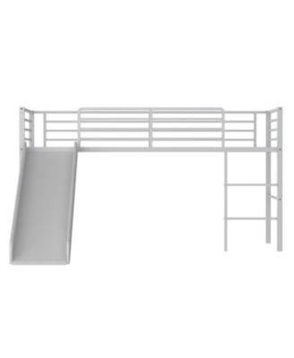 Twin Metal Loft Bed with Slide, Dual Handrails and Built-in 3-Step Ladder