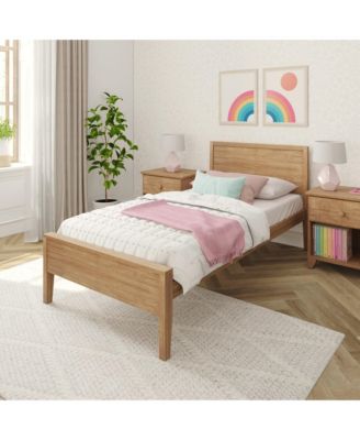 Twin Bed Frame, Solid Wood Classic Platform Bed with Panel Headboard for Kids