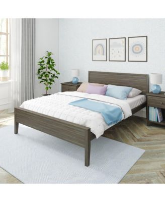 Queen Bed Frame, Solid Wood Classic Platform Bed with Panel Headboard for Kids