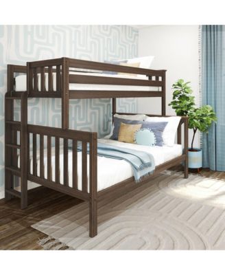 Solid Wood Bunk Bed, Twin over Full with Ladder on End for Kids