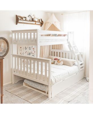 Solid Wood Bunk Bed, Twin over Full with Storage Trundle and Ladder for Kids