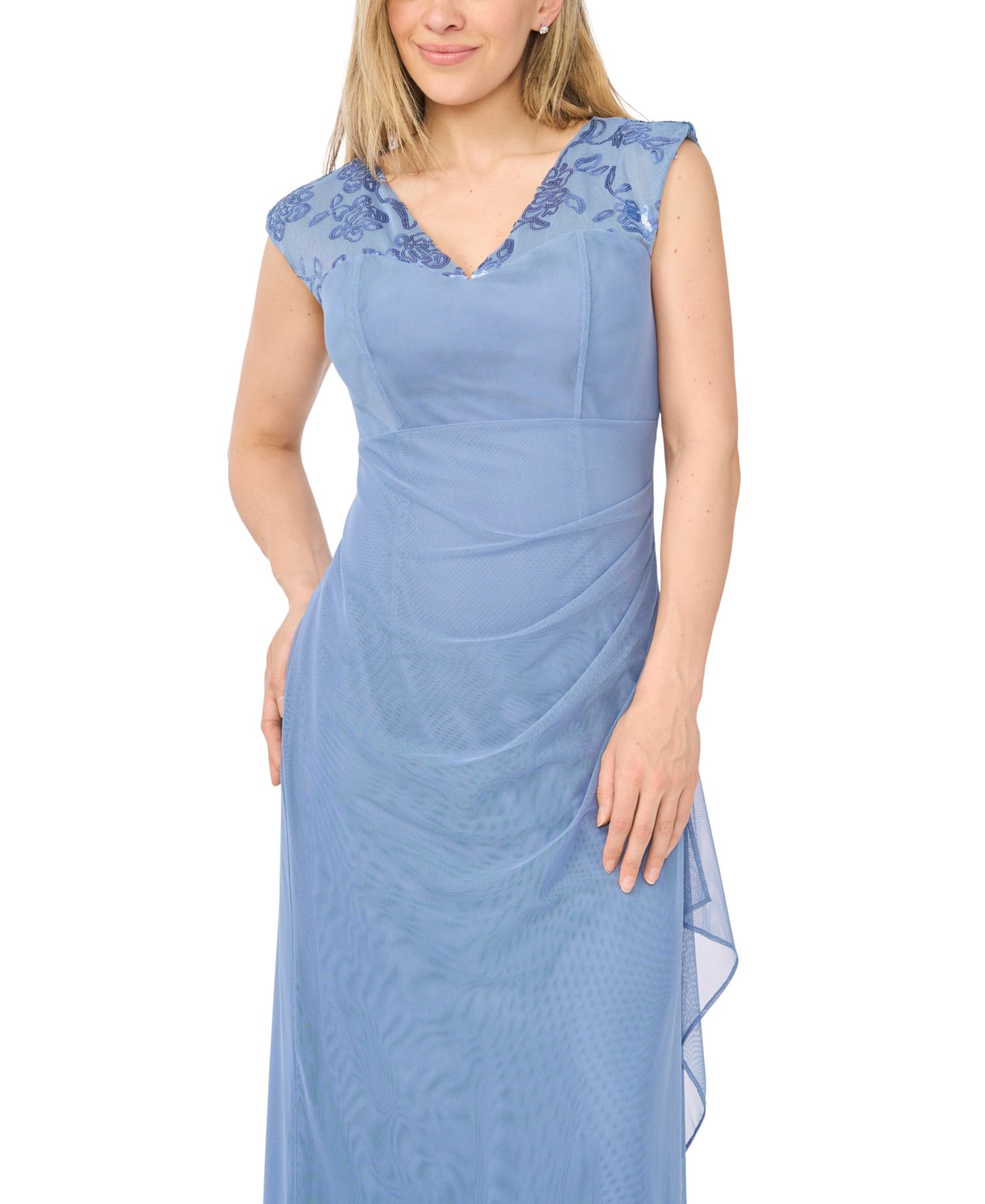 Petite Polyester Blend Sleeveless Long Gown