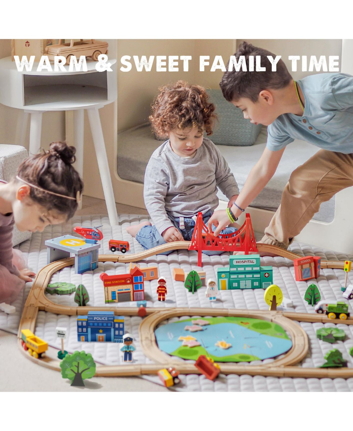 Детские игрушки Tiny Land 110-Piece Beech Wood Wooden Train Set — фото 5
