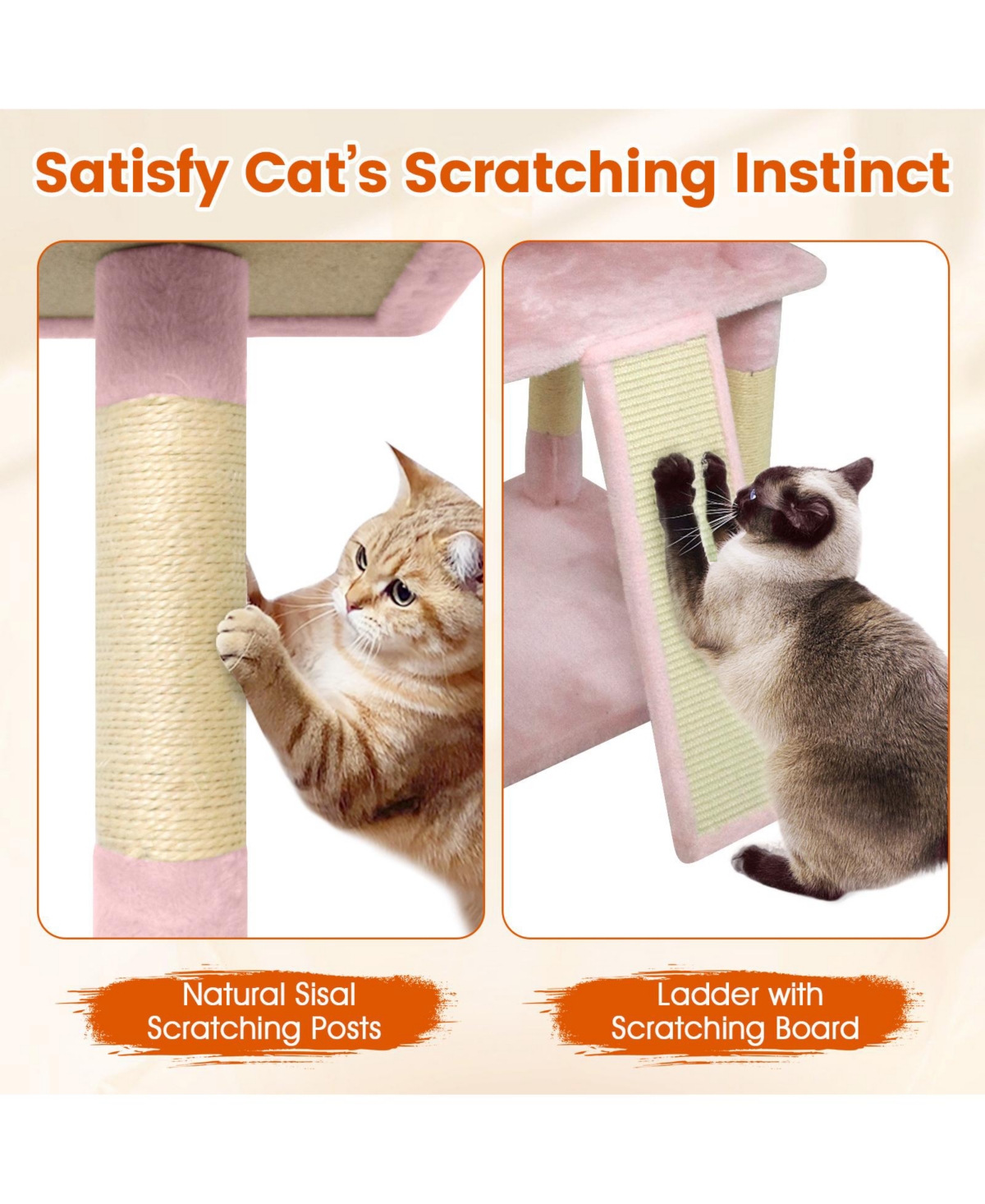 Cozito Cat Tree 65 inch with 3 Plush Perches and 2 Condos