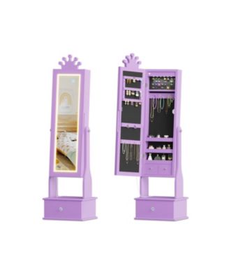 Freestanding Jewelry Armoire Cabinet - Full-Length Mirror with LED Light - Vanity Storage Organizer with 3 Drawers - Girls' Dress Up Gift