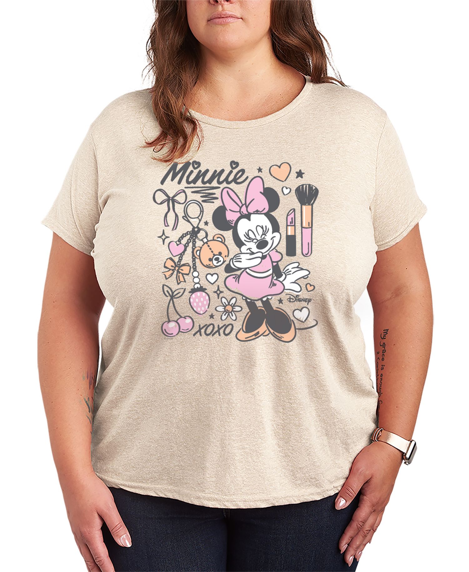 Plus Size Disney Minnie Girly Grid Short-Sleeve Graphic T-Shirt