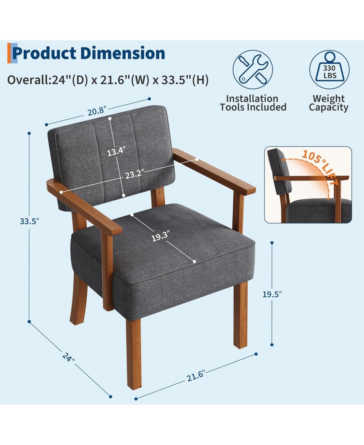 gaomon Set of 2 Mid Century Modern Accent Chairs
