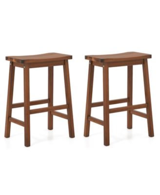 Counter Height Bar Stools Set of 2 with Saddle Seat, Curved Design and Footrest Support-Walnut