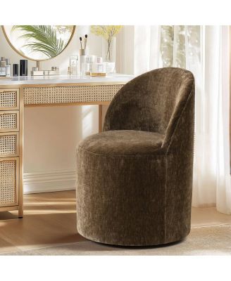Chenille Swivel Vanity Chair with Casters, Barrel Makeup Chair