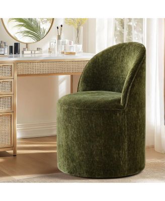Chenille Swivel Vanity Chair with Casters, Barrel Makeup Chair
