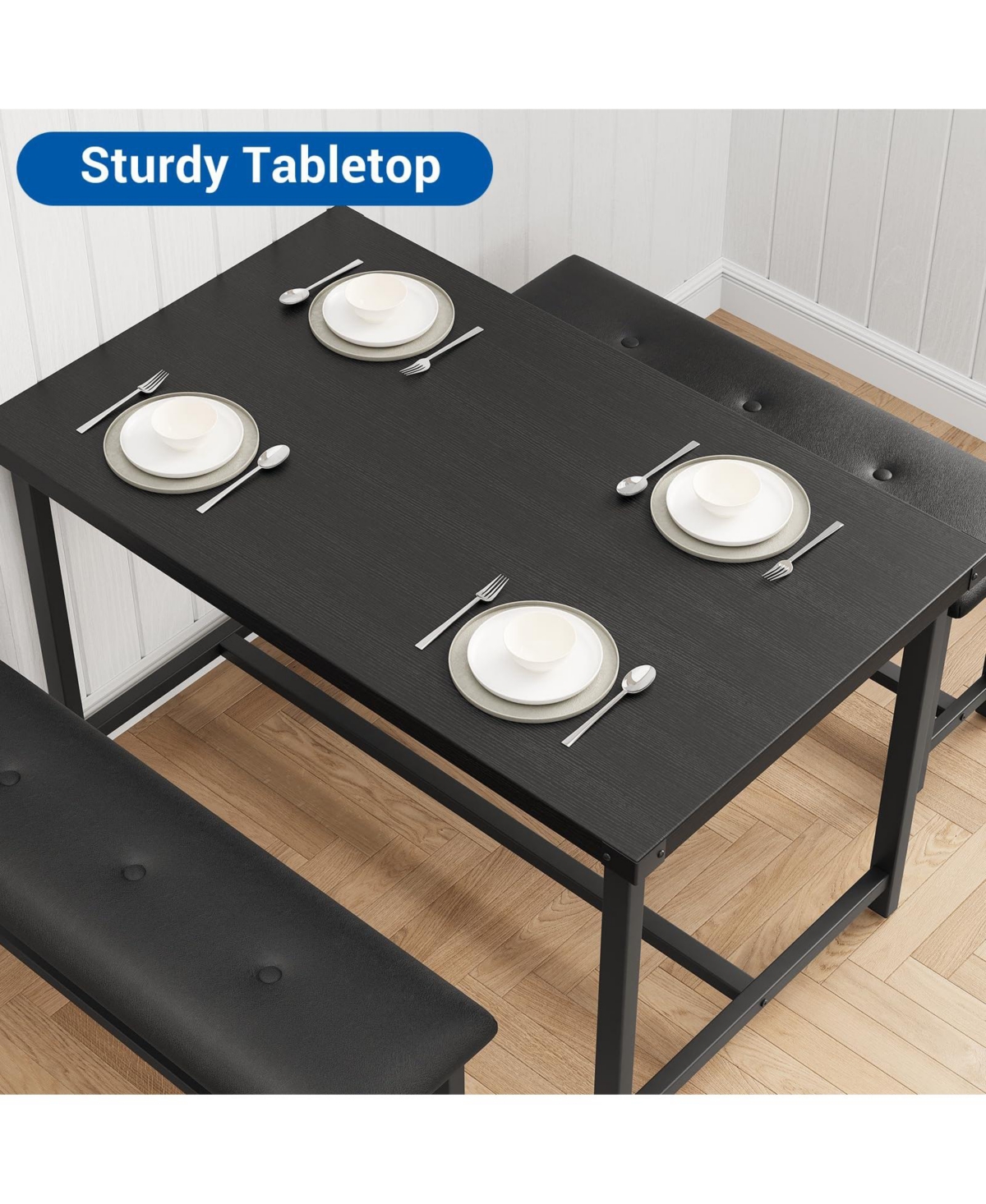 gaomon 3-Piece 4-Person Industrial Dining Set with 2 Benches