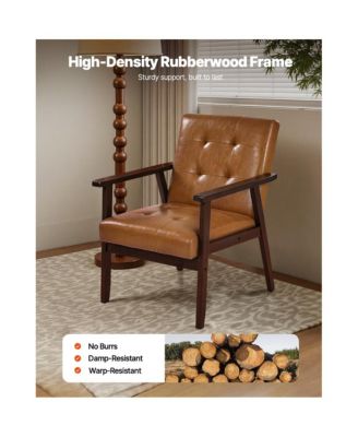 Mid Century Modern Accent Chair PU Leather Armchair with Solid Wood Frame