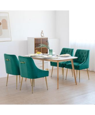 Velvet Upholstered Dining Chairs Set of 4, Mid Century Modern Kitchen Chairs with 5.12 inches Cushions and Back Pull Rod
