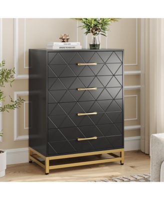 4 Drawer Wood Dresser, Modern Storage Chest for Bedroom, Living Room, Hallway or Nursery