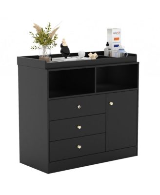 Nursery Dresser with Detachable Changing Top, Wooden Diaper Station with Shelves and Cabinet