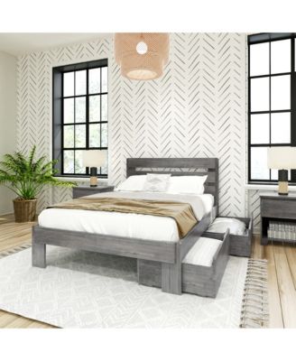 Max and Lily Full Bed Frame with Storage Drawers, Solid Wood Platform Bed for Kids