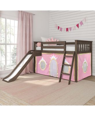 Max And  LilyLow Bunk With Easy Slide and and Gold Princess Curtain, Clay