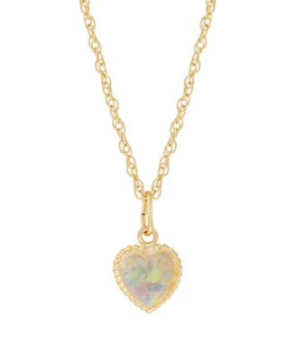 Created White Opal (6mm) Heart Pendant Necklace in 10k Yellow Gold (Also Available in Pink Opal & Blue Opal)