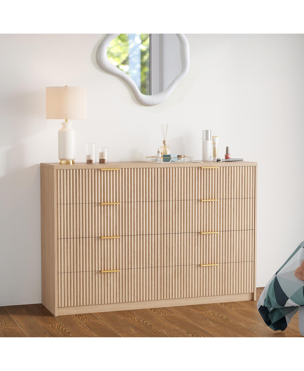 gaomon 8 Drawer Fluted Dresser with Metal Handles, 55" Wide Modern Wood Chest for Bedroom Living Room Entryway
