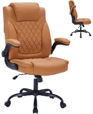 Ergonomic Executive Office Chair, Heavy Duty 350 LBS Weight Capacity, PU Leather with Lumbar Support and Turn-Up Arms, for Home Office