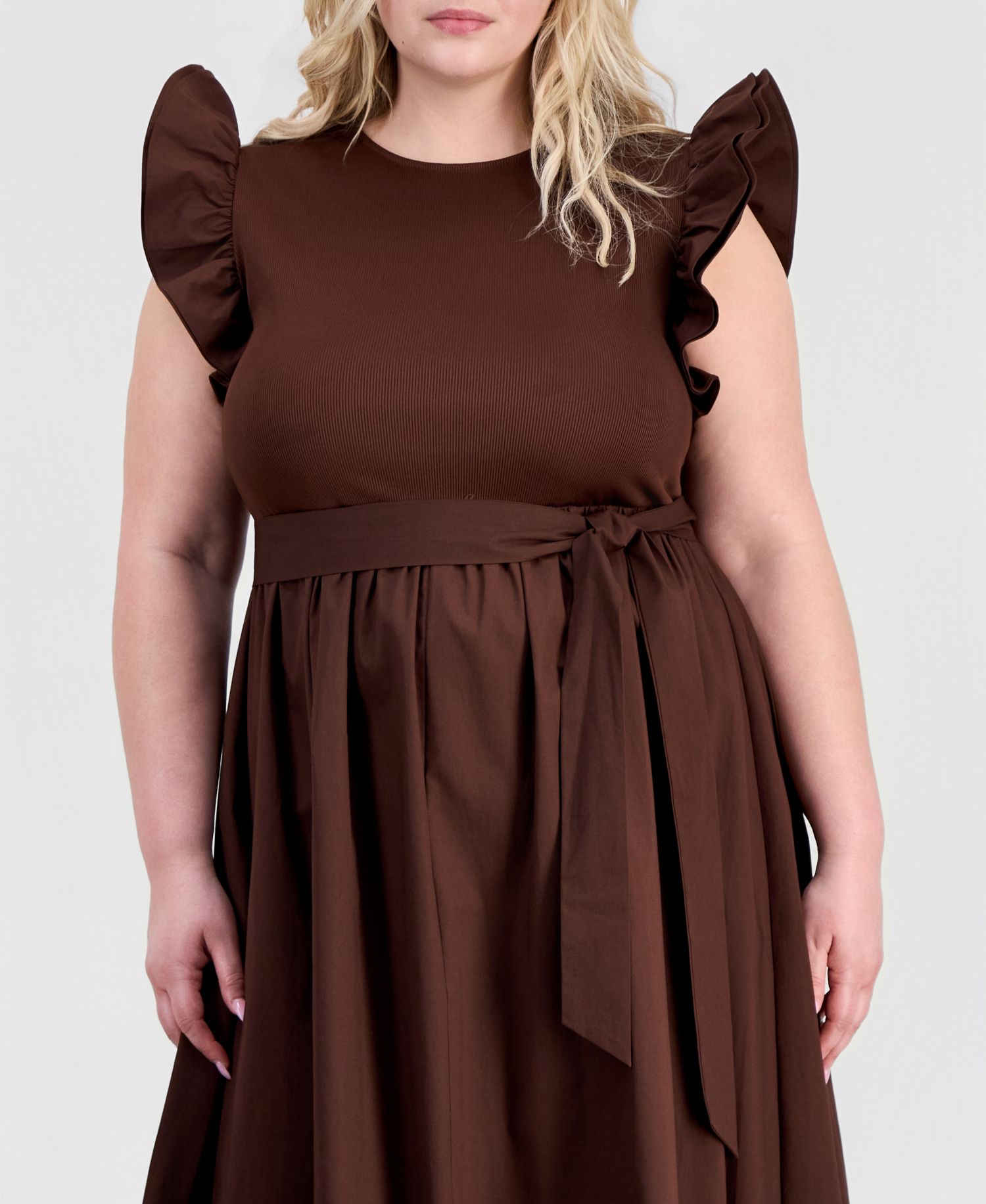 Plus Size Mixed Knit Woven Midi Dress