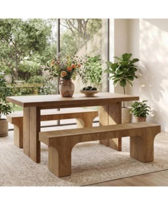 63" Wood Bench, Long Dining Bench with Sturdy MDF Frame, Farmhouse Entryway Bench