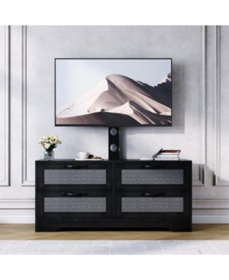 Rattan TV Stand with Mount for TVs up to 70", Farmhouse Media Console with 4 Drawers and Adjustable TV Bracket