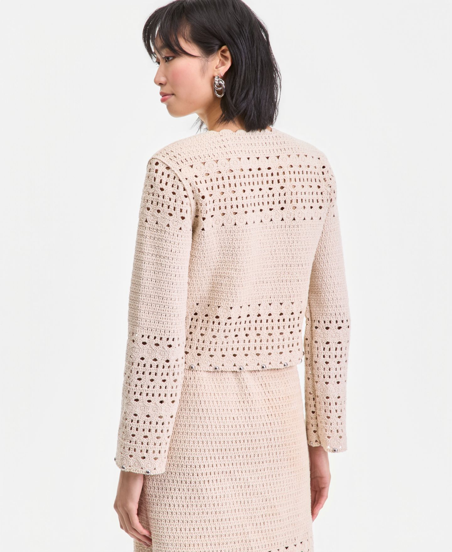 Женский кардиган I.N.C. International Concepts Studded Cotton Crochet, цвет: Винтажный кремовый — фото 3