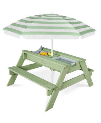 Kids 3-in-1 Outdoor Sand and Water Activity Picnic Table with Umbrella